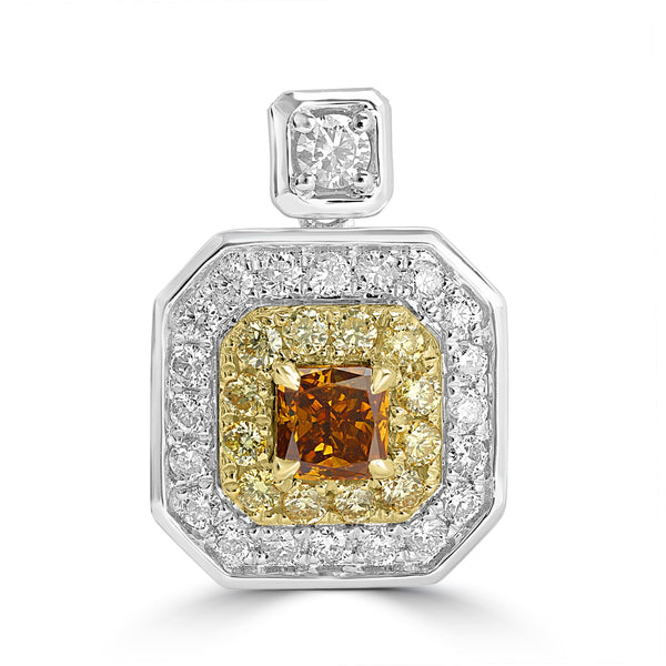0.428ct Orange Diamond Necklaces with 0.625tct Diamond set in 18K Two Tone Gold